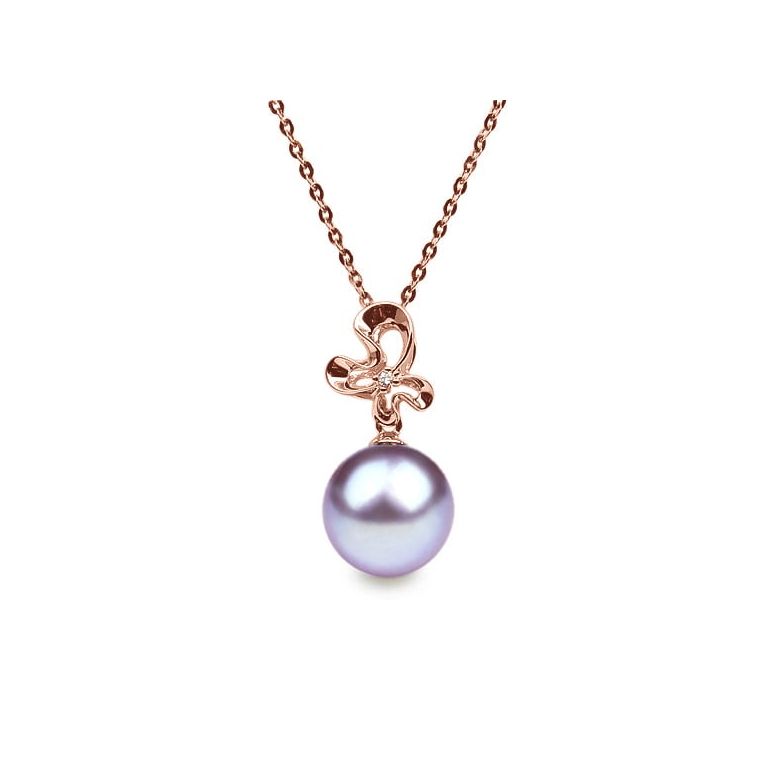 Pendentif Fleur sauvage. Perle lavande 10/10.5 mm, Diamants, Or rose - 1
