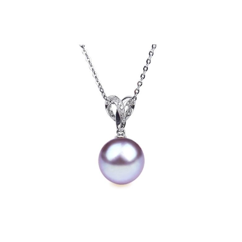 Pendentif Jardin secret. Perle lavande 10/10.5 mm, Diamants, Or blanc - 1