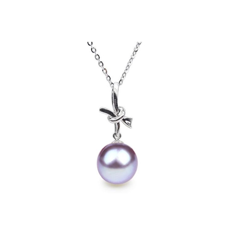 Pendentif Noeud Merveilleux. Perle lavande 10/10.5 mm, Or blanc - 1