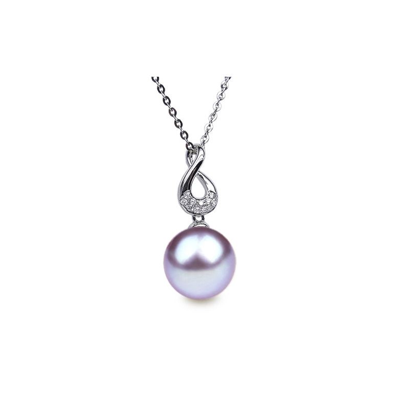 Pendentif Twist. Perle lavande 10/10.5 mm, Diamants, Or blanc - 1