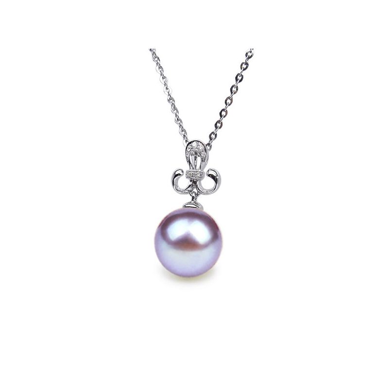 Pendentif Armoiries noblesse. Perle lavande 10/10.5 mm, Diamants, Or blanc - 1