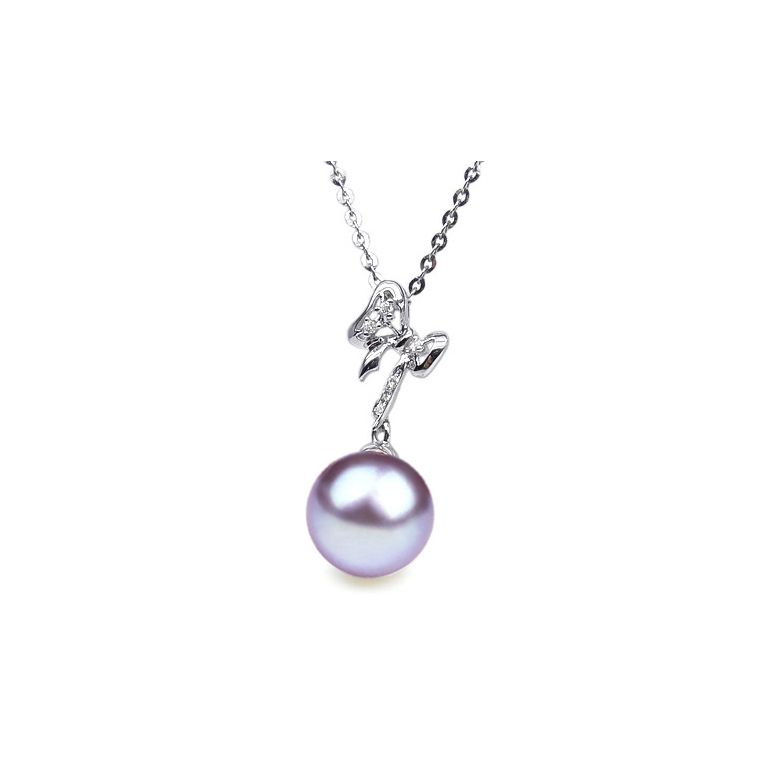 Pendentif Mon petit Noeud. Perle lavande 10/10.5 mm, Diamants, Or blanc - 1