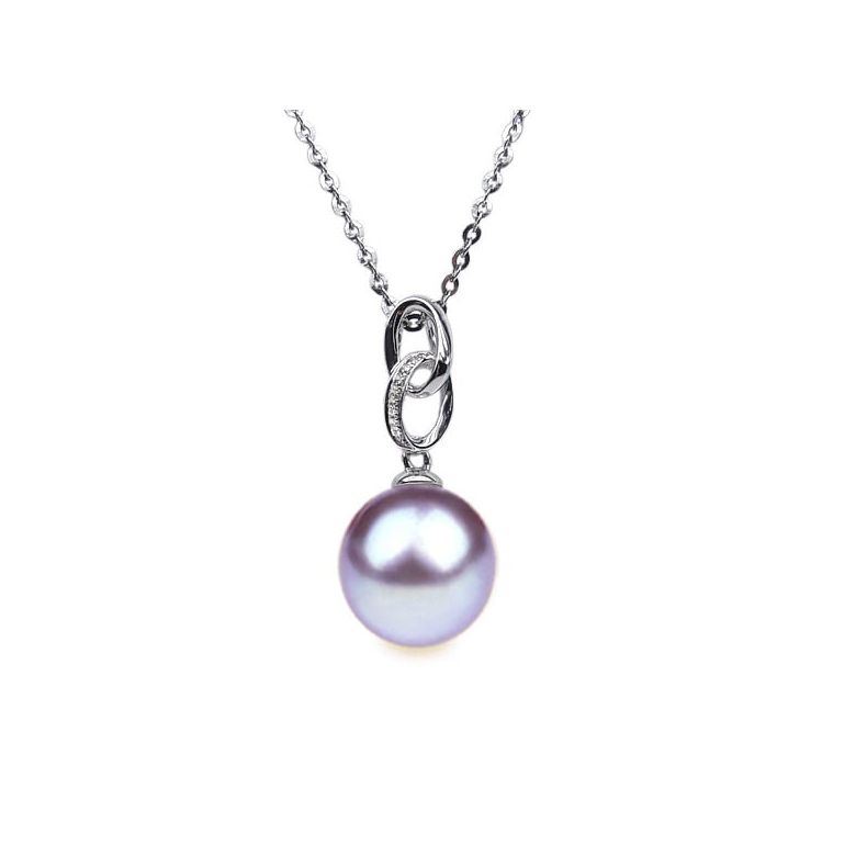 Pendentif Anneaux liés. Perle lavande 10/10.5 mm, Diamants, Or blanc - 1