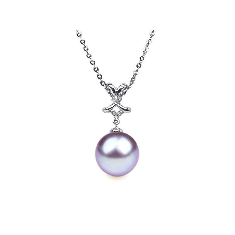 Pendentif Ganse classique. Perle lavande 10/10.5 mm, Diamants, Or blanc - 1