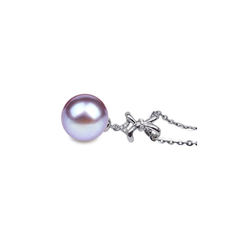 Pendentif Ganse classique. Perle lavande 10/10.5 mm, Diamants, Or blanc - 2