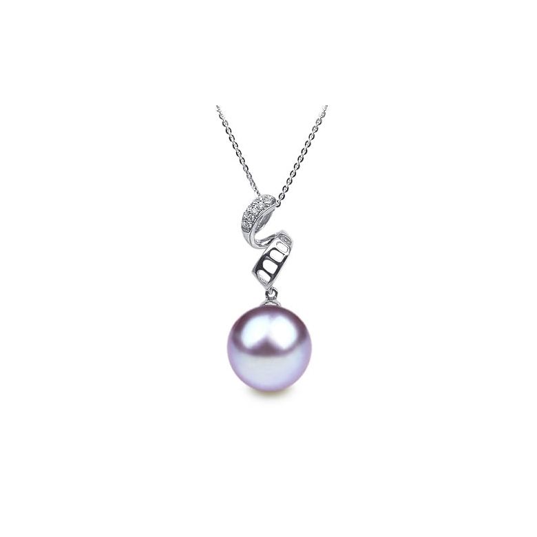 Pendentif Serpentin et tortillon. Perle lavande 10/10.5 mm, Diamants, Or blanc - 1