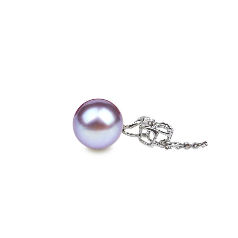 Pendentif Fleur romantique. Perle lavande 10/10.5 mm, Diamants, Or blanc - 2