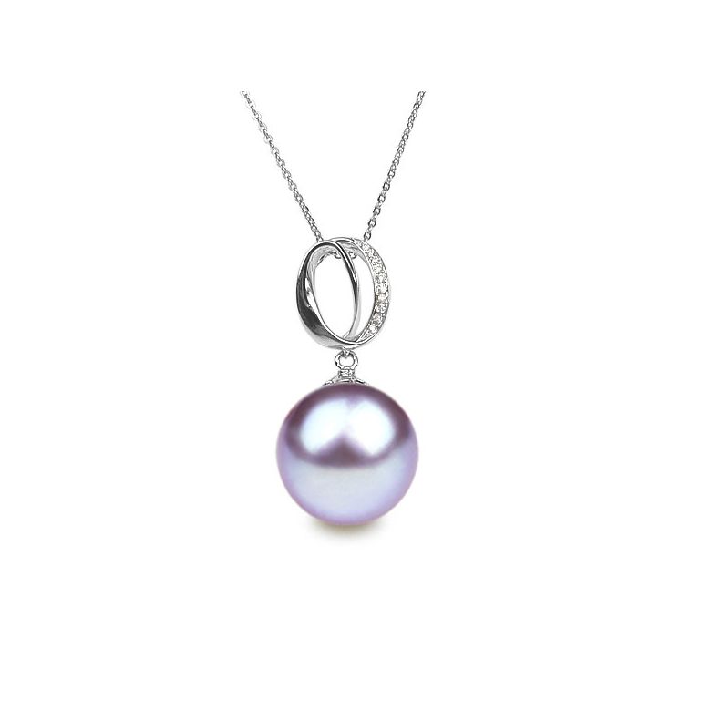 Pendentif O my god. Perle lavande 10/10.5 mm, Diamants, Or blanc - 1