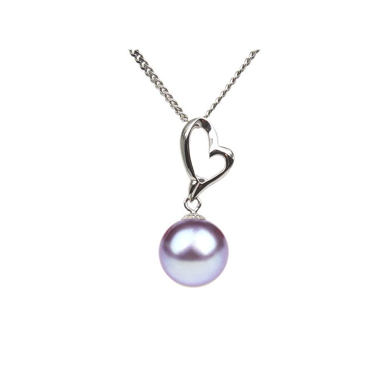 Pendentif Coeur de Cupidon. Perle lavande 10/10.5 mm, Or blanc - 1
