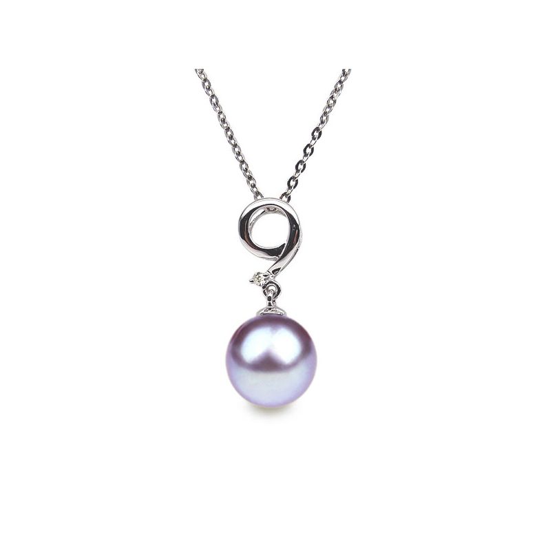 Pendentif Neuf. Perle lavande 10/10.5 mm, Diamants, Or blanc - 1
