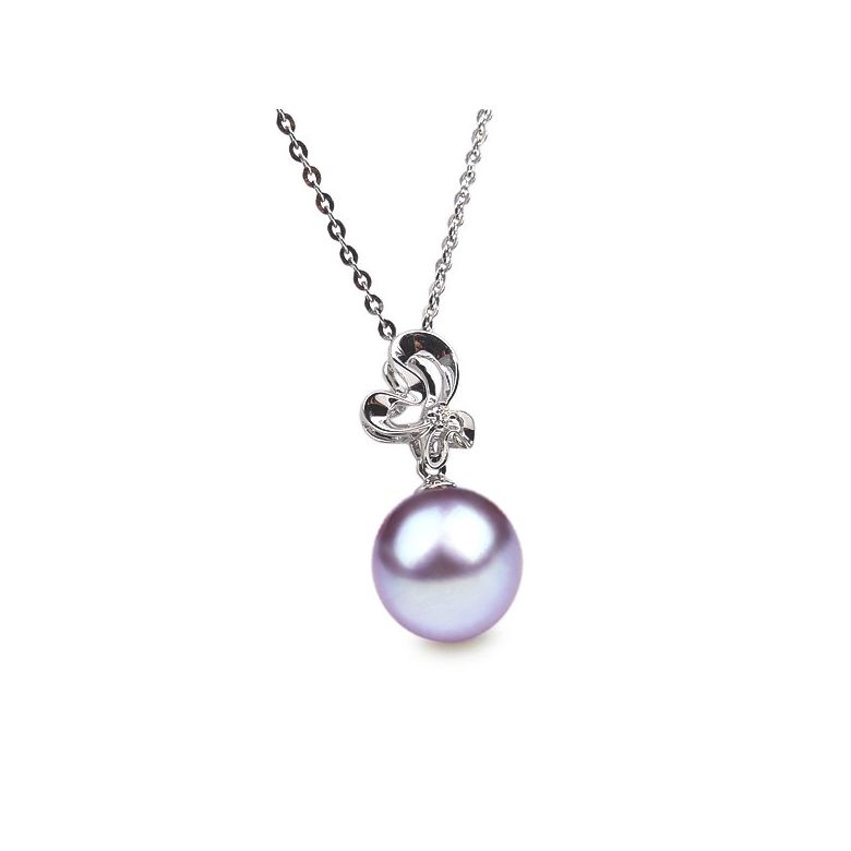 Pendentif Fleur sauvage. Perle lavande 10/10.5 mm, Diamants, Or blanc - 2