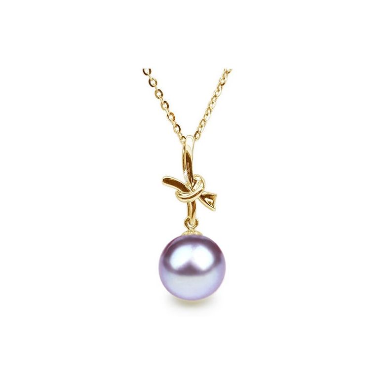 Pendentif Noeud Merveilleux. Perle lavande 10/10.5 mm, Or jaune - 1