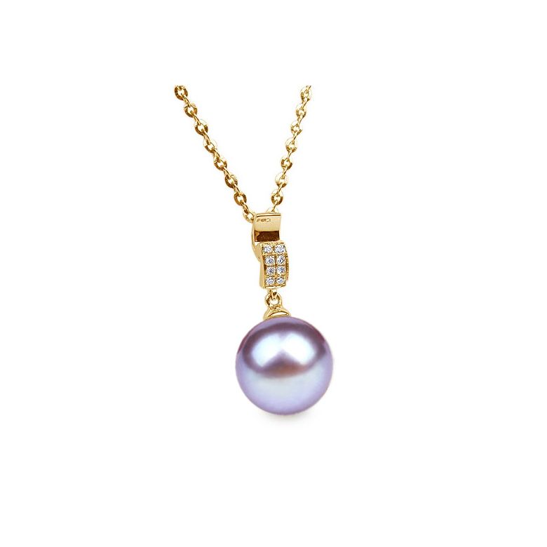 Pendentif Xilo. Perle lavande 10/10.5 mm, Diamants, Or jaune - 1