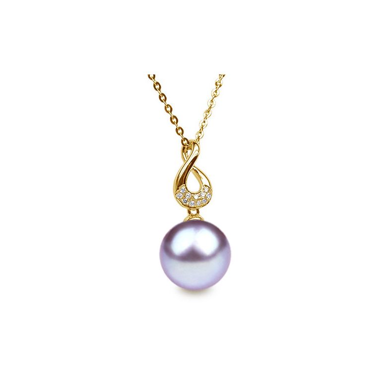 Pendentif Twist. Perle lavande 10/10.5 mm, Diamants, Or jaune - 2