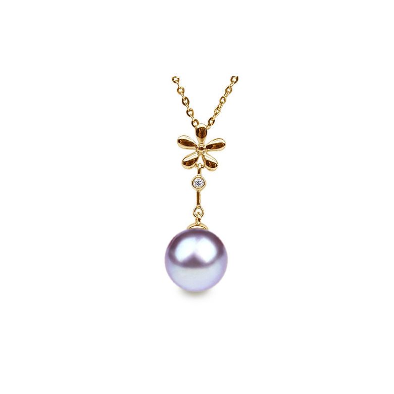 Pendentif Fleur céleste. Perle lavande 10/10.5 mm, Diamants, Or jaune - 1