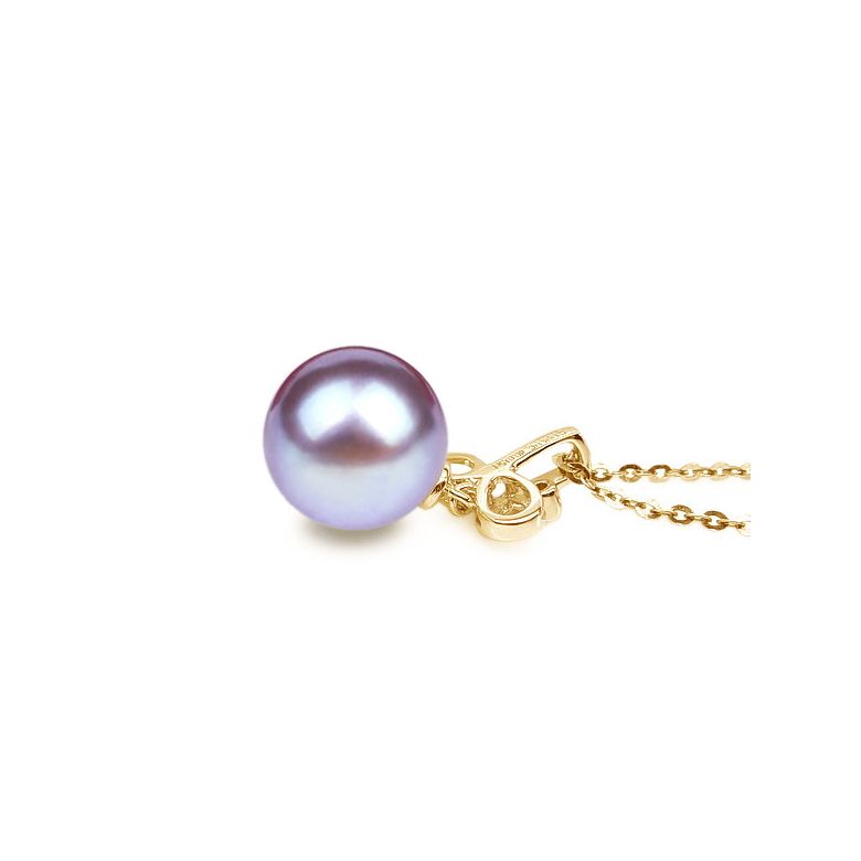 Pendentif Brindille. Perle lavande 10/10.5 mm, Diamants, Or jaune - 2