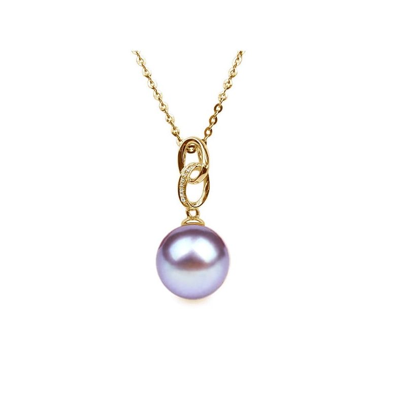 Pendentif Anneaux liés. Perle lavande 10/10.5 mm, Diamants, Or jaune - 1