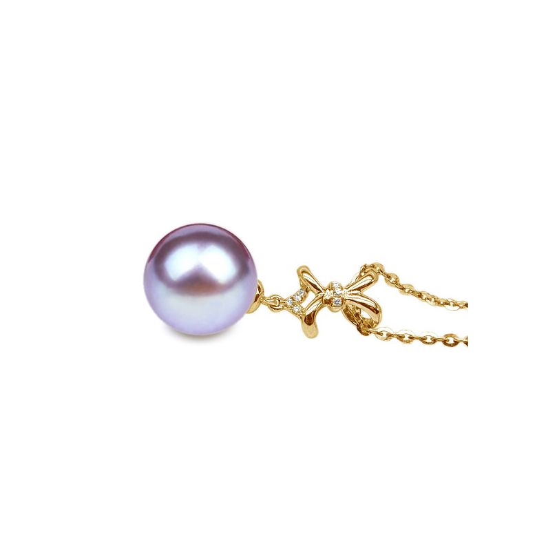 Pendentif Ganse classique. Perle lavande 10/10.5 mm, Diamants, Or jaune - 2
