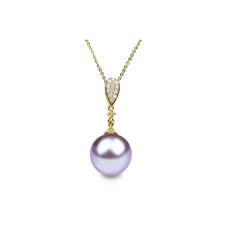 Pendentif Andromède. Perle lavande 10/10.5 mm, Diamants, Or jaune - 1