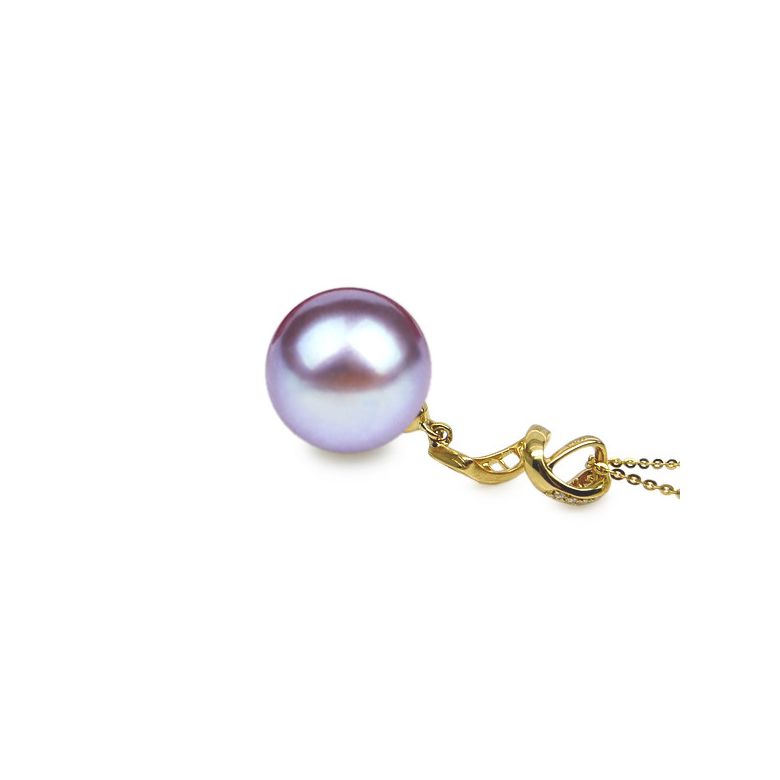 Pendentif Serpentin et tortillon. Perle lavande 10/10.5 mm, Diamants, Or jaune - 2