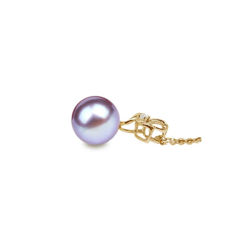 Pendentif Fleur romantique. Perle lavande 10/10.5 mm, Diamants, Or jaune - 2