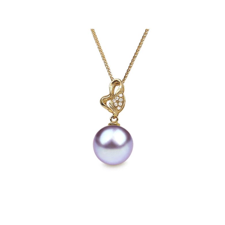Pendentif Jeune pousse printanière. Perle lavande 10/10.5 mm, Diamants, Or jaune - 1