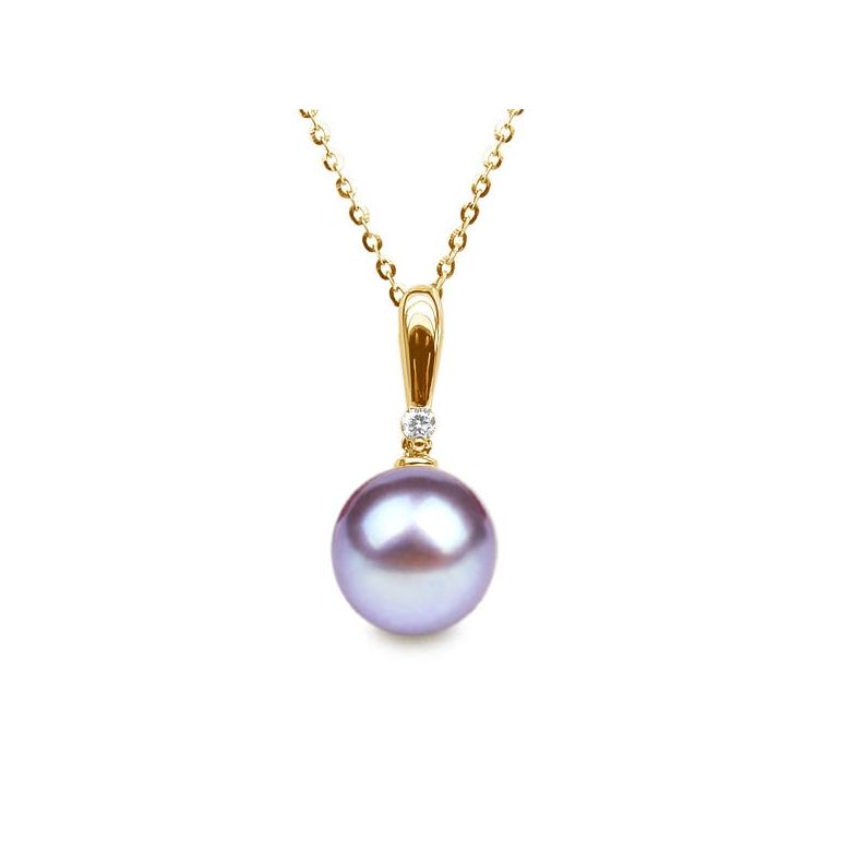 Pendentif Hainan. Perle lavande 10/10.5 mm, Diamants, Or jaune - 1