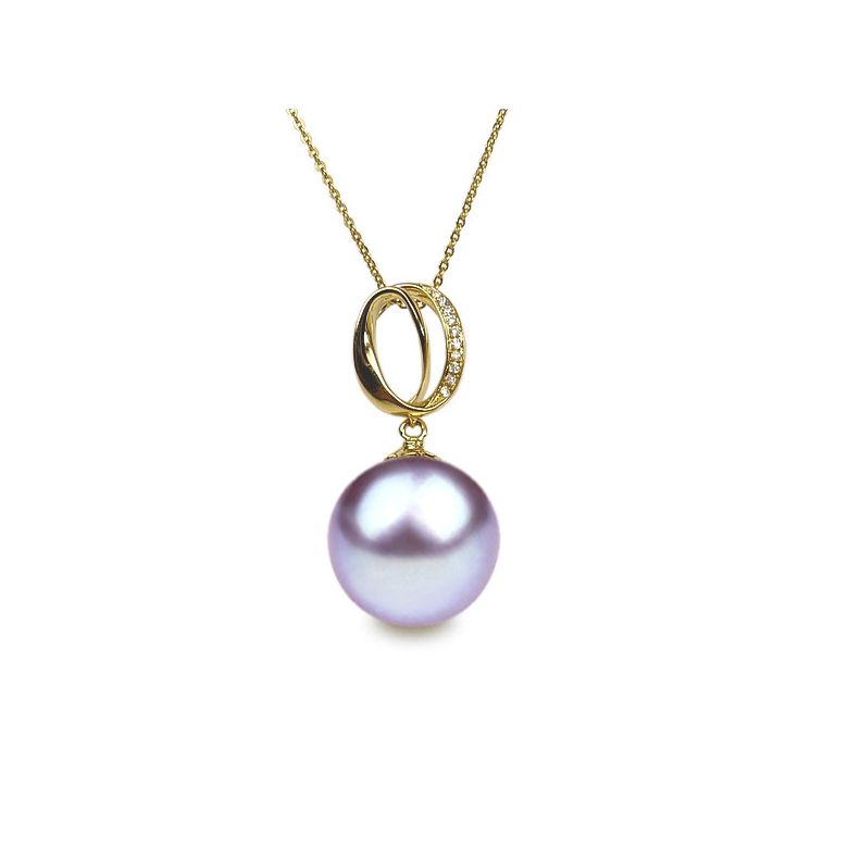 Pendentif O my god. Perle lavande 10/10.5 mm, Diamants, Or jaune - 1