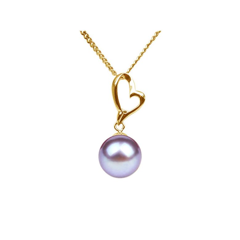 Pendentif Coeur de Cupidon. Perle lavande 10/10.5 mm, Or jaune - 1