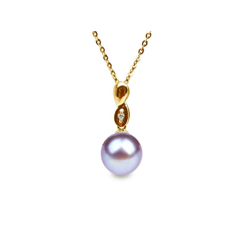 Pendentif Engrenage. Perle lavande 10/10.5 mm, Diamants, Or jaune - 1