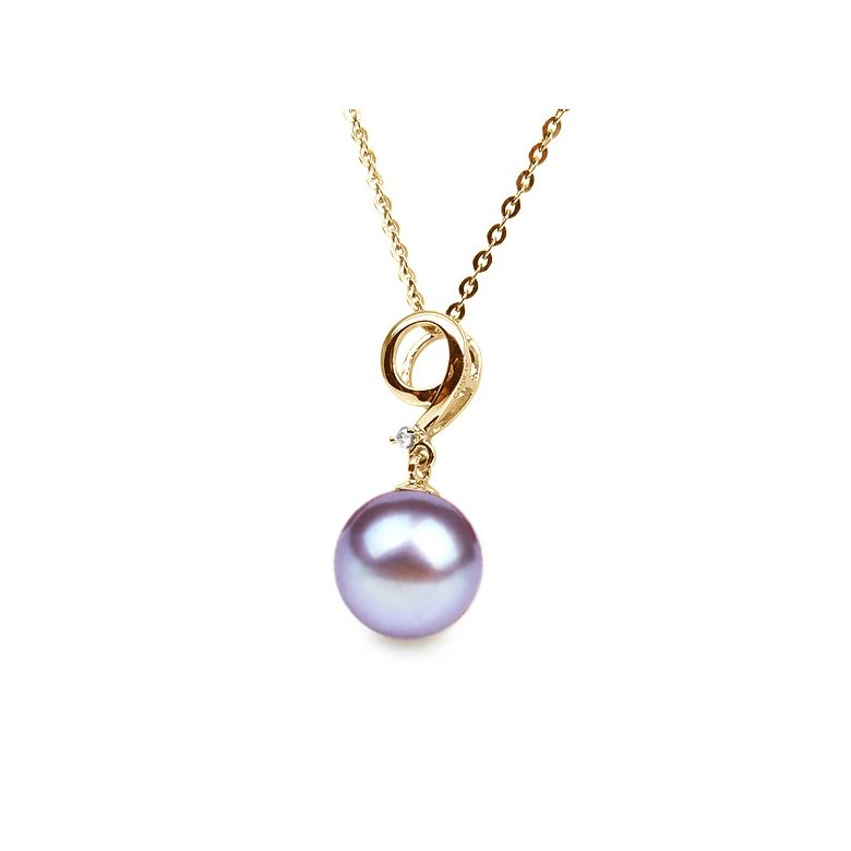 Pendentif Neuf. Perle lavande 10/10.5 mm, Diamants, Or jaune - 1