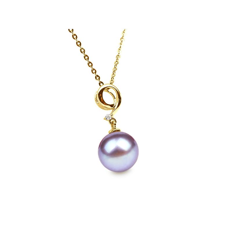 Pendentif Neuf. Perle lavande 10/10.5 mm, Diamants, Or jaune - 2