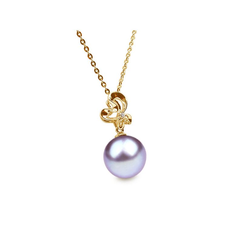 Pendentif Fleur sauvage. Perle lavande 10/10.5 mm, Diamants, Or jaune - 1
