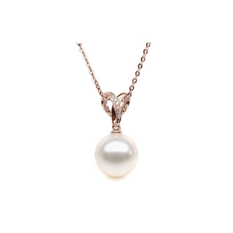 Pendentif bélière entrelacée or rose - Perle de Chine blanche - 1