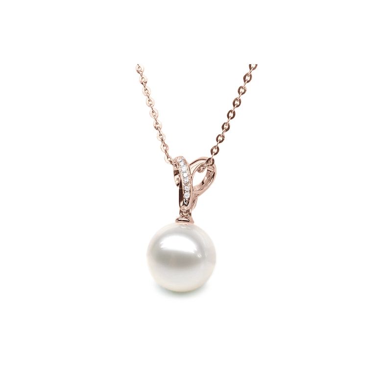 Pendentif bélière entrelacée or rose - Perle de Chine blanche - 2