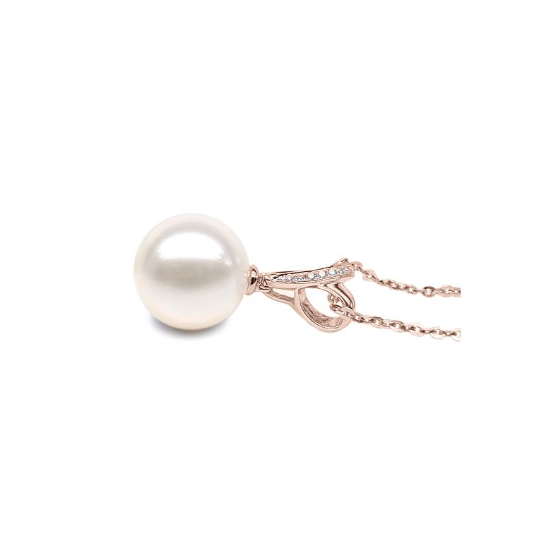 Pendentif bélière entrelacée or rose - Perle de Chine blanche - 3