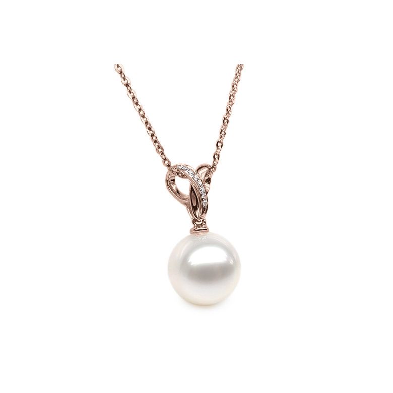 Pendentif bélière entrelacée or rose - Perle de Chine blanche - 5