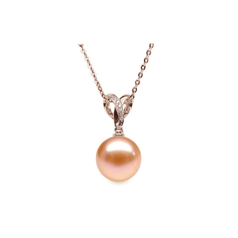 Pendentif bélière entrelacée or rose - Perle de Chine blanche - 6