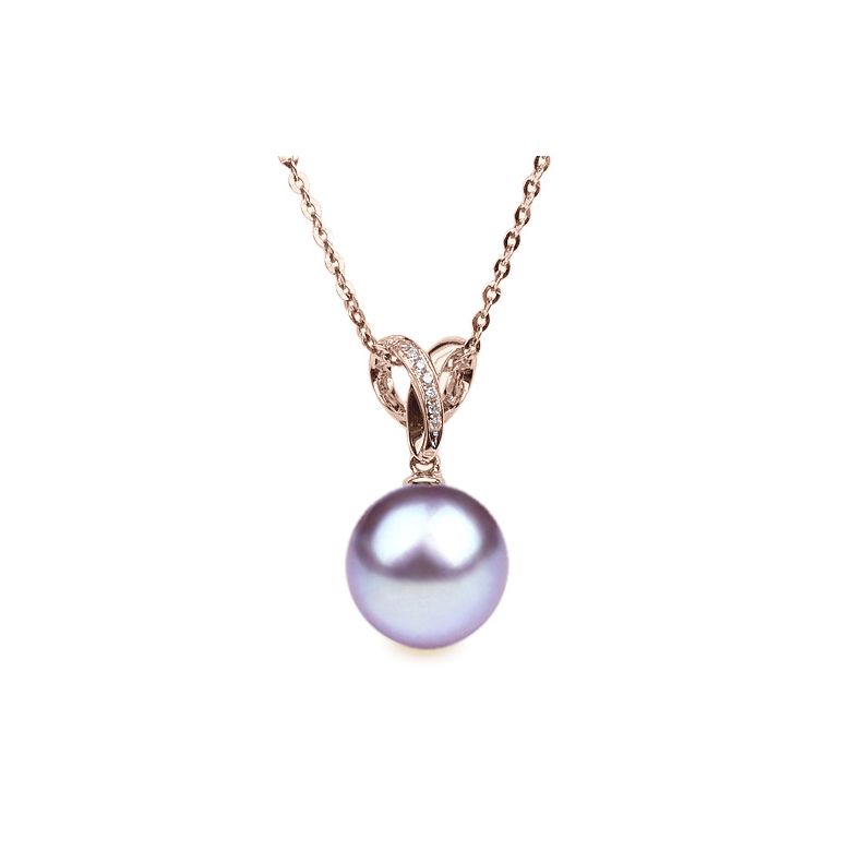Pendentif bélière entrelacée or rose - Perle de Chine blanche - 8