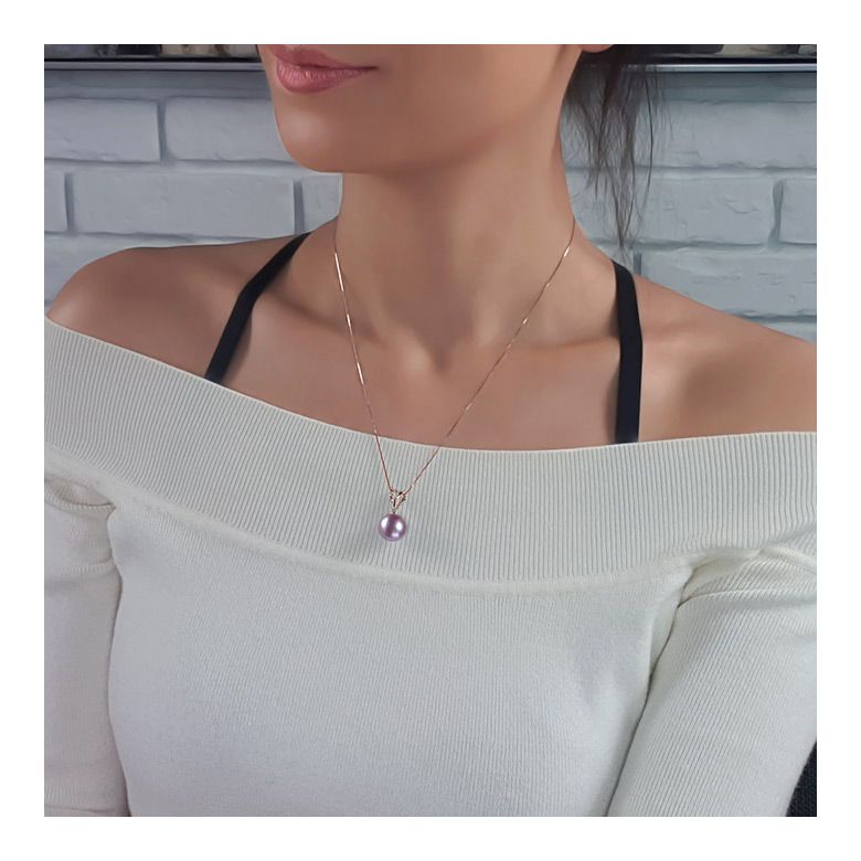 Pendentif bélière entrelacée or rose - Perle de Chine blanche - 10