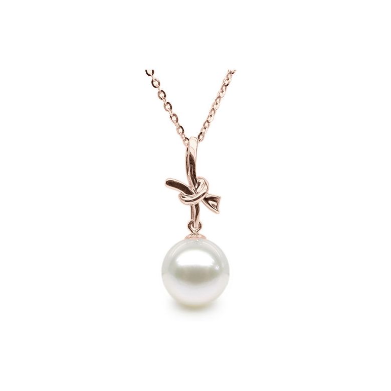 Pendentif noeud or rose 18cts monté d'une perle d'eau douce blanche - 1