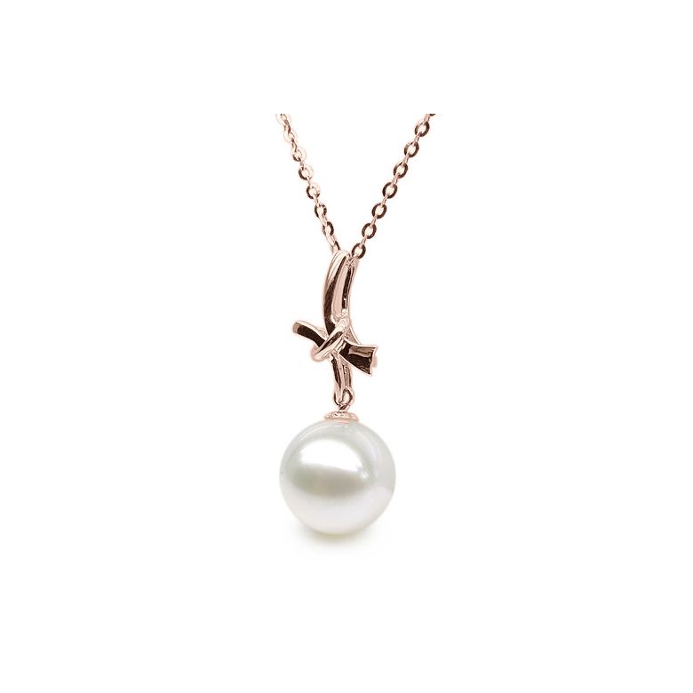 Pendentif noeud or rose 18cts monté d'une perle d'eau douce blanche - 2