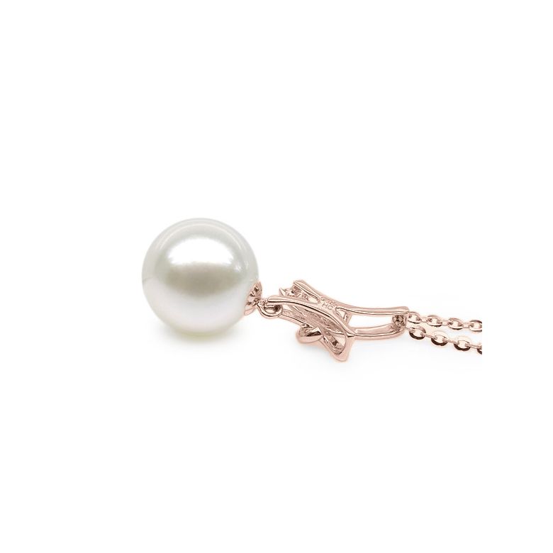Pendentif noeud or rose 18cts monté d'une perle d'eau douce blanche - 3
