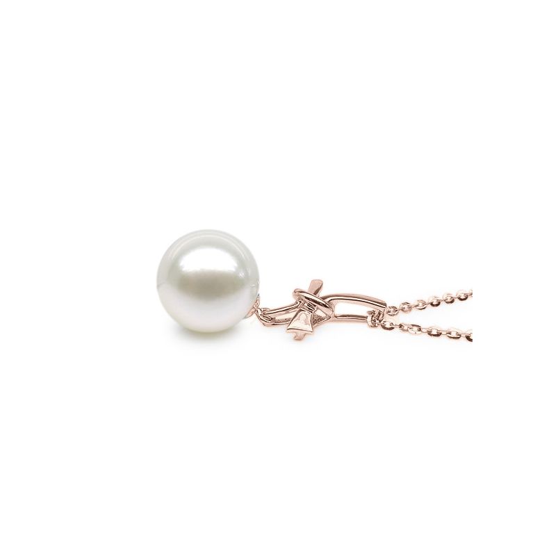 Pendentif noeud or rose 18cts monté d'une perle d'eau douce blanche - 4
