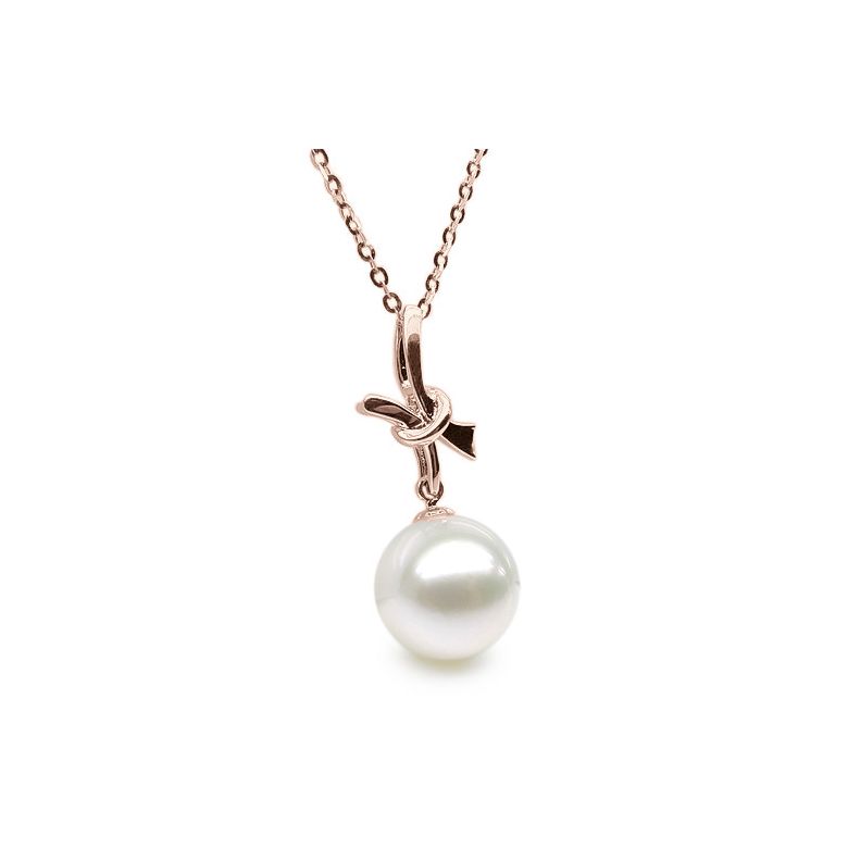 Pendentif noeud or rose 18cts monté d'une perle d'eau douce blanche - 5
