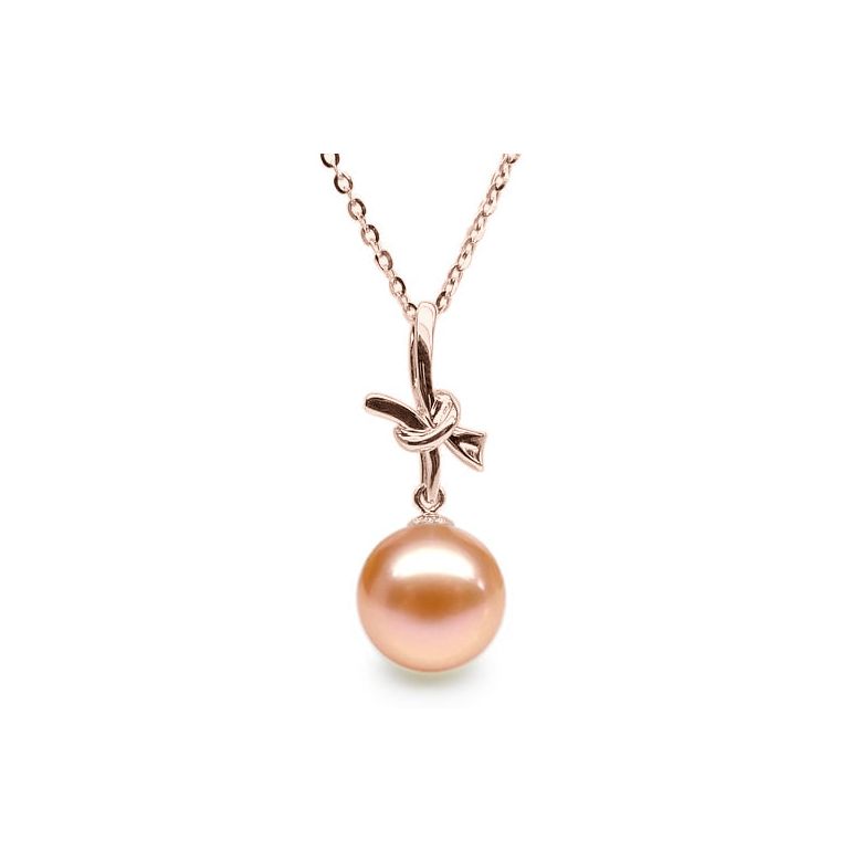 Pendentif noeud or rose 18cts monté d'une perle d'eau douce blanche - 7