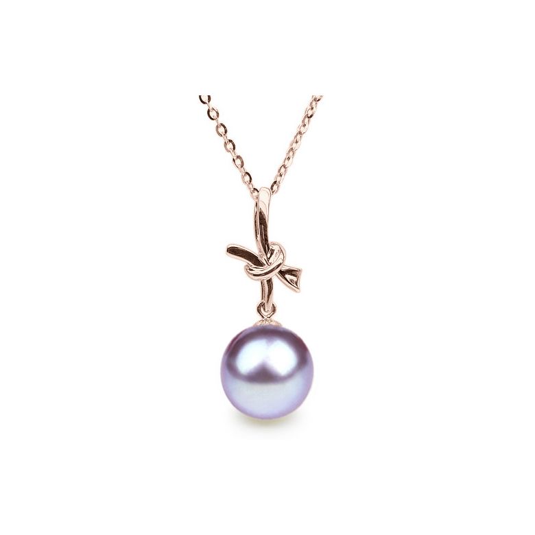 Pendentif noeud or rose 18cts monté d'une perle d'eau douce blanche - 9