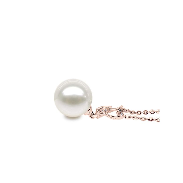 Pendentif moderne pavée de 8 diamants - Or rose, perle douce blanche - 2