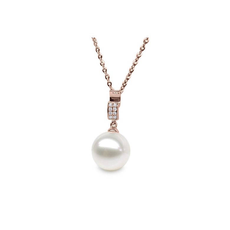 Pendentif moderne pavée de 8 diamants - Or rose, perle douce blanche - 3