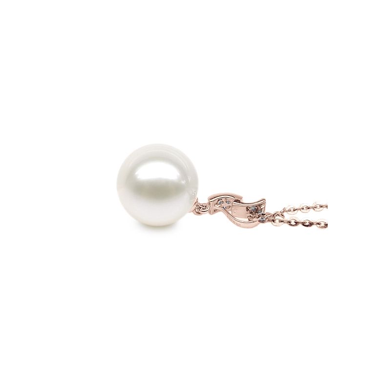 Pendentif moderne pavée de 8 diamants - Or rose, perle douce blanche - 4